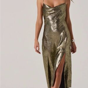 Astr Metallic Gold Midi Dress